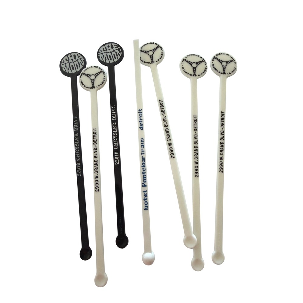 Vintage Detroit Swizzle Sticks The Moon Steering Wheel Hotel Pontchartrain 6pc